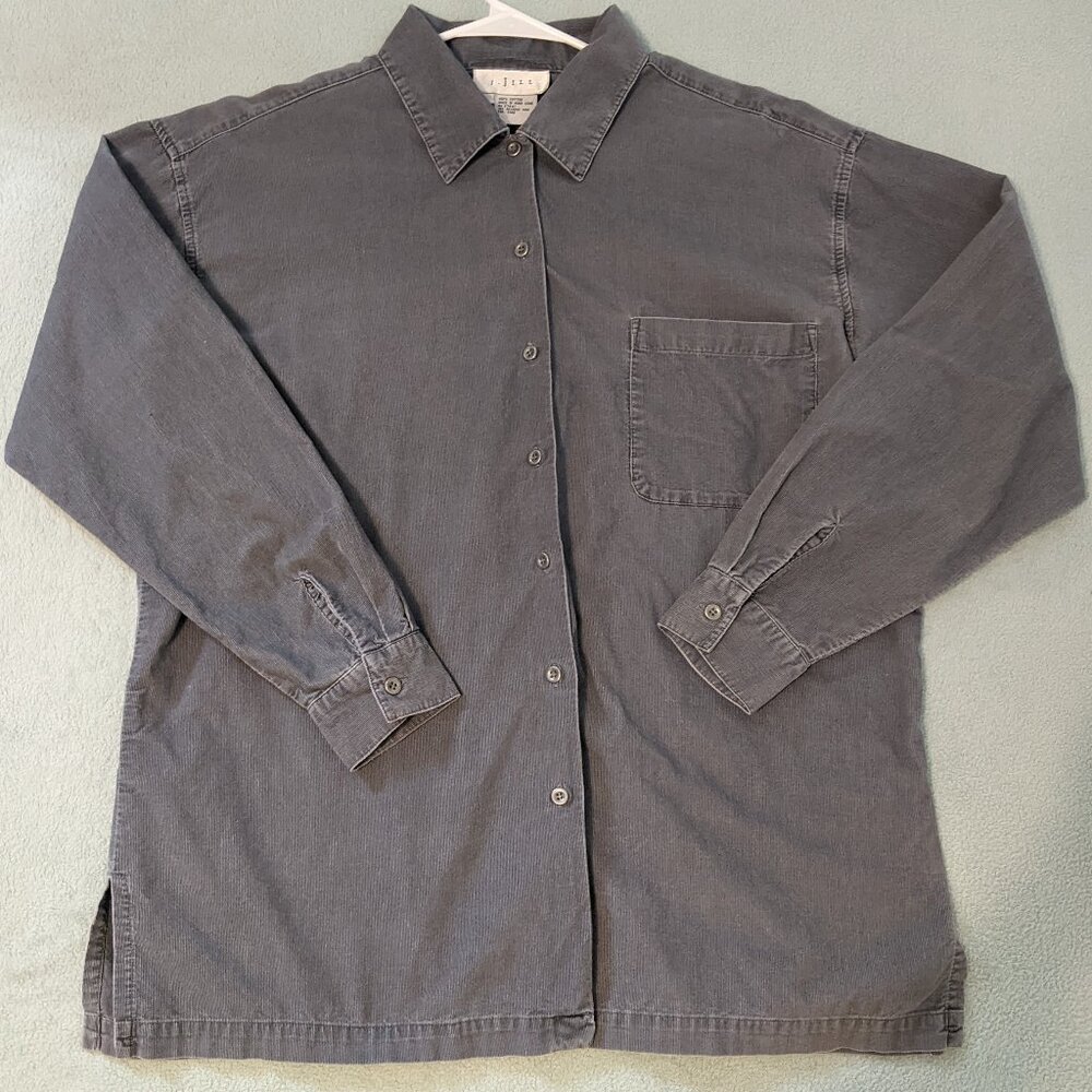 J Jill Corduroy Button Up Shirt Top L Gray Cotton Minimalist Capsule Wardrobe - Picture 5 of 8